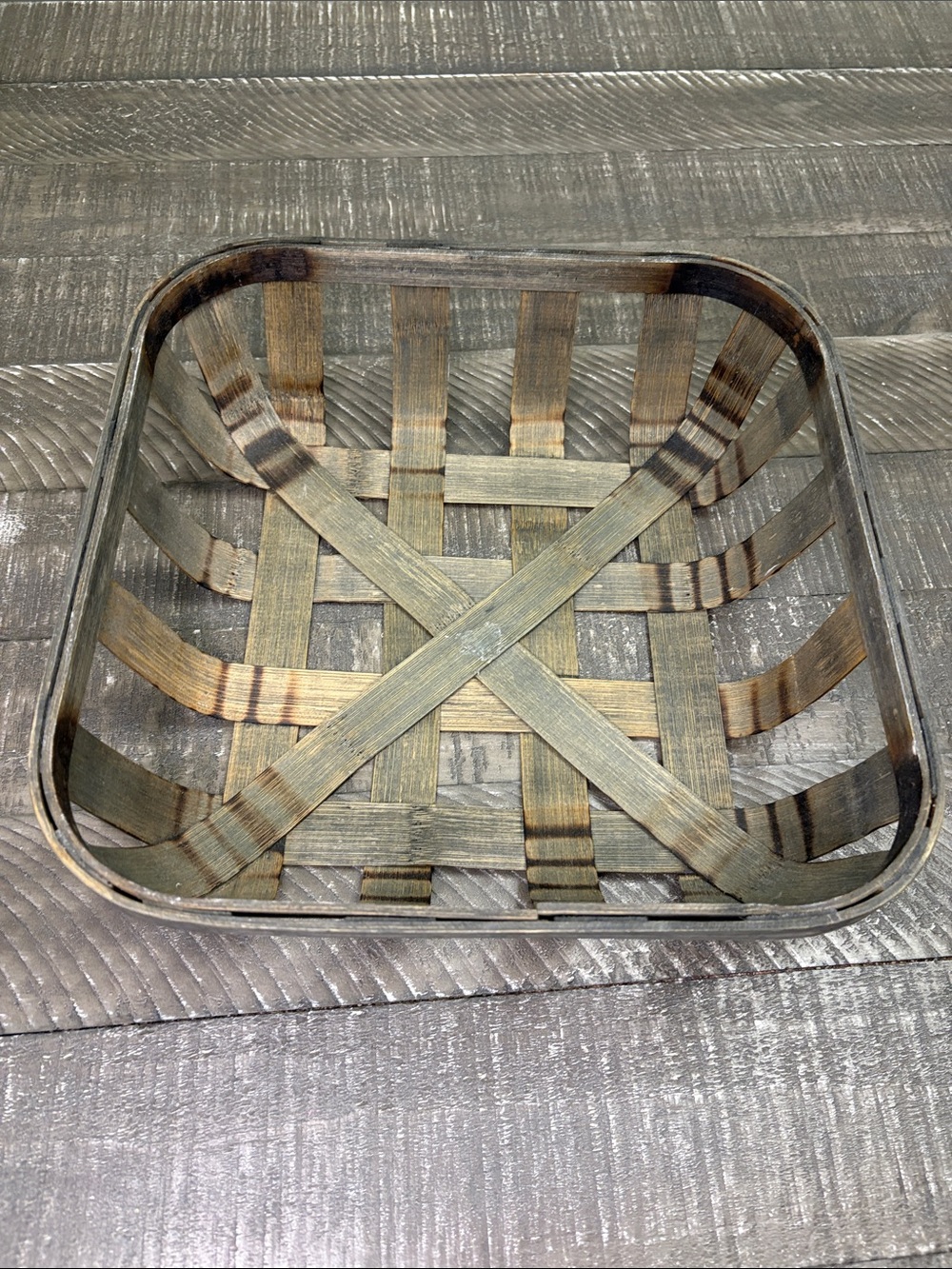 Handwoven Rustic Square Wood Basket - Gray-Brown